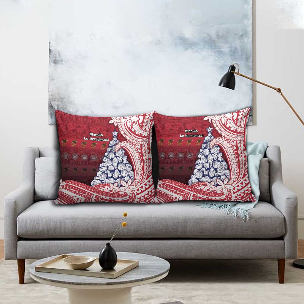 American Samoa Christmas Pillow Cover Seashell Xmas Tree Tribal Waves - Polynesian Pride