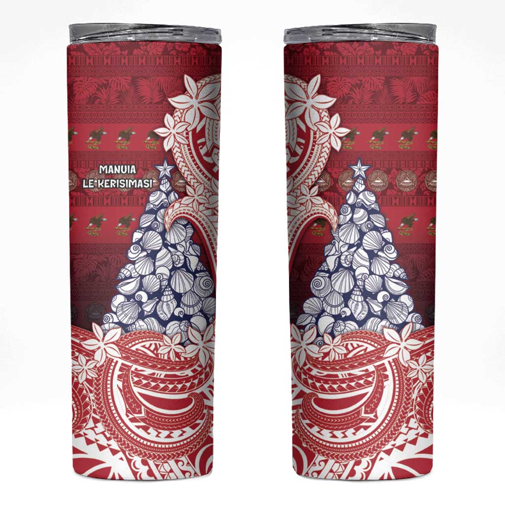 American Samoa Christmas Skinny Tumbler Seashell Xmas Tree Tribal Waves DT05 Red - Polynesian Pride