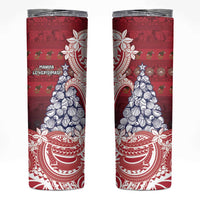 American Samoa Christmas Skinny Tumbler Seashell Xmas Tree Tribal Waves DT05 Red - Polynesian Pride
