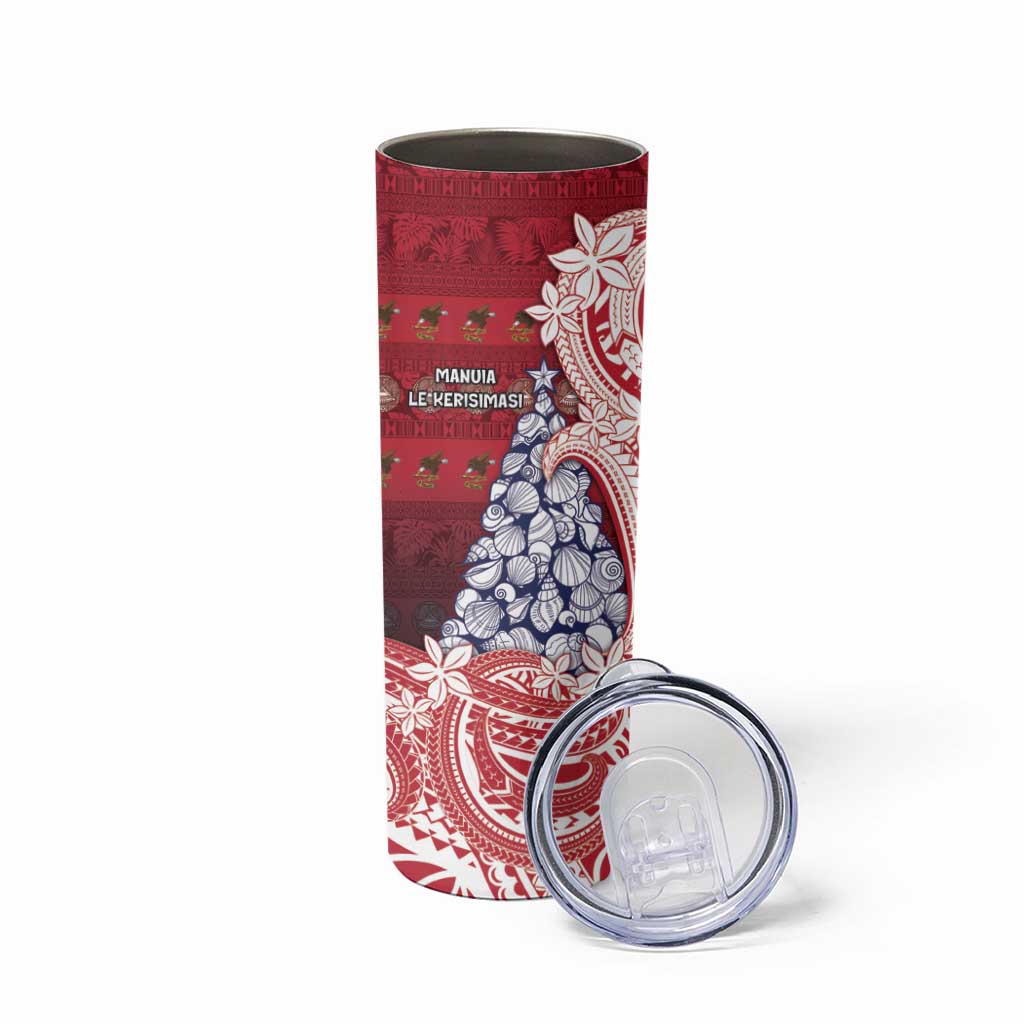 American Samoa Christmas Skinny Tumbler Seashell Xmas Tree Tribal Waves DT05 - Polynesian Pride