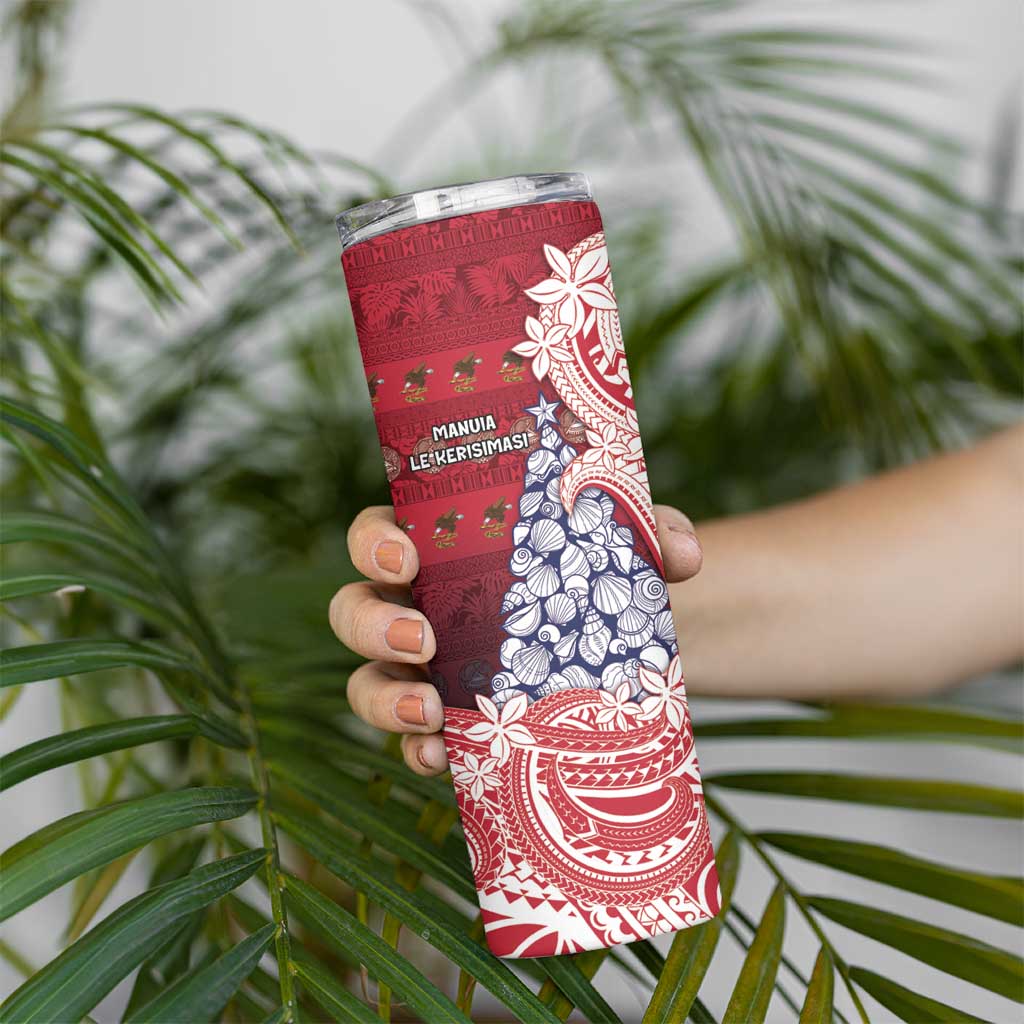 American Samoa Christmas Skinny Tumbler Seashell Xmas Tree Tribal Waves DT05 - Polynesian Pride