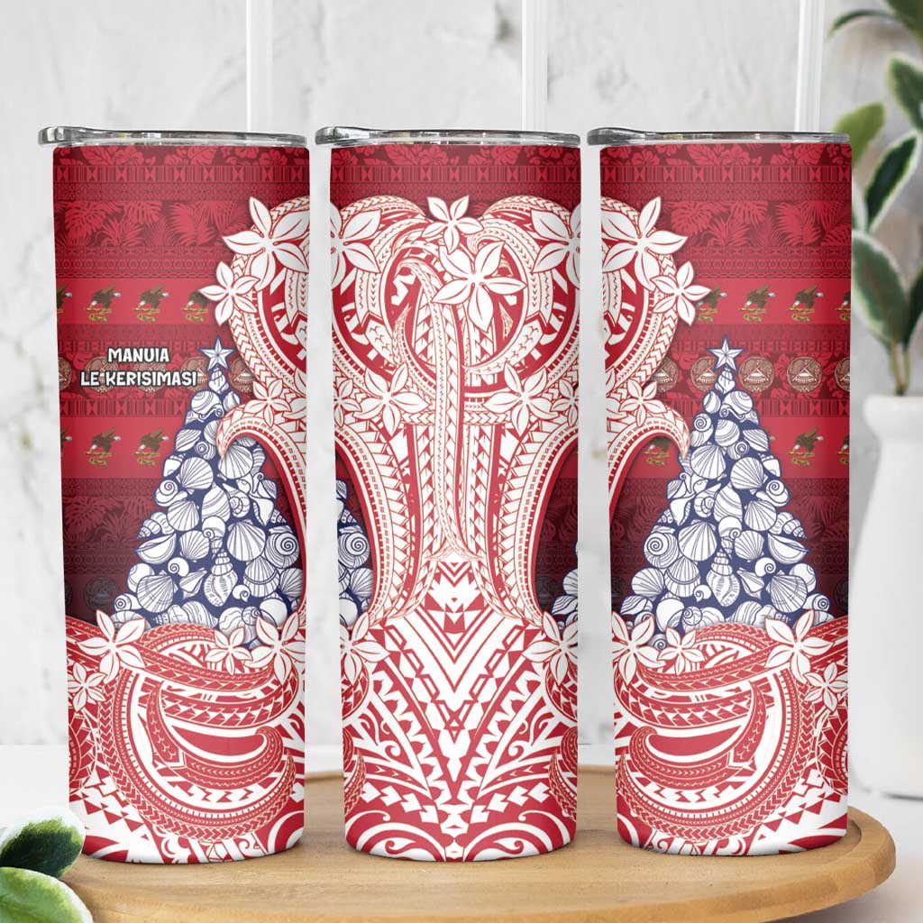 American Samoa Christmas Skinny Tumbler Seashell Xmas Tree Tribal Waves DT05 - Polynesian Pride