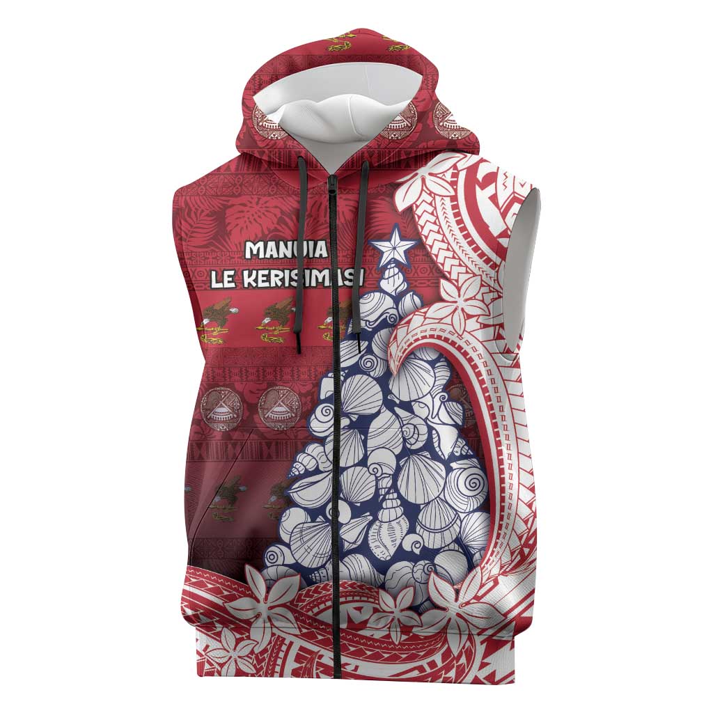 American Samoa Christmas Sleeveless Zip Hoodie Seashell Xmas Tree Tribal Waves DT05
