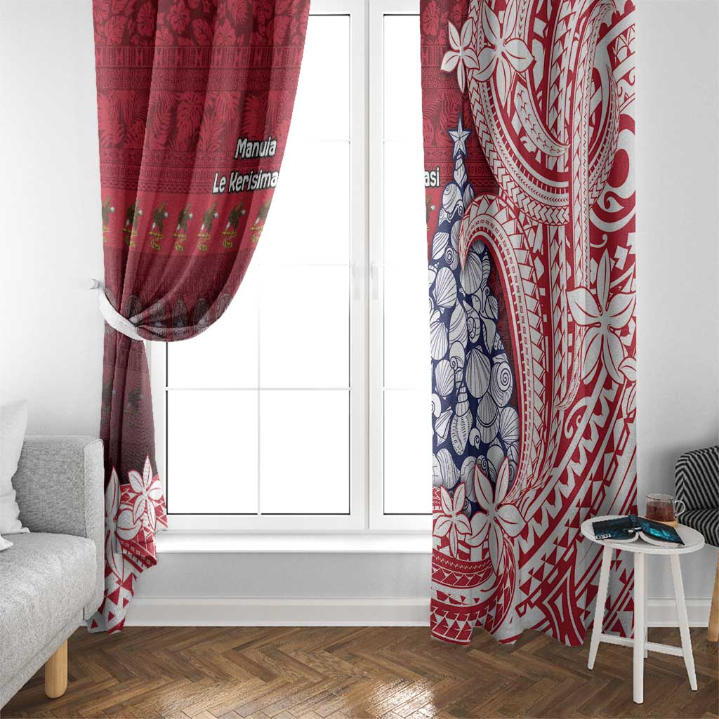American Samoa Christmas Window Curtain Seashell Xmas Tree Tribal Waves - Polynesian Pride