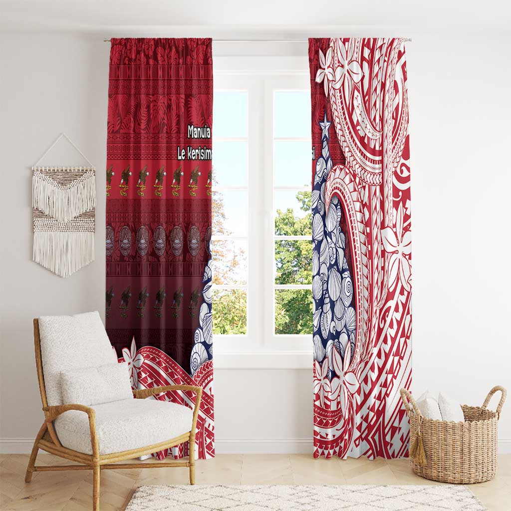 American Samoa Christmas Window Curtain Seashell Xmas Tree Tribal Waves - Polynesian Pride