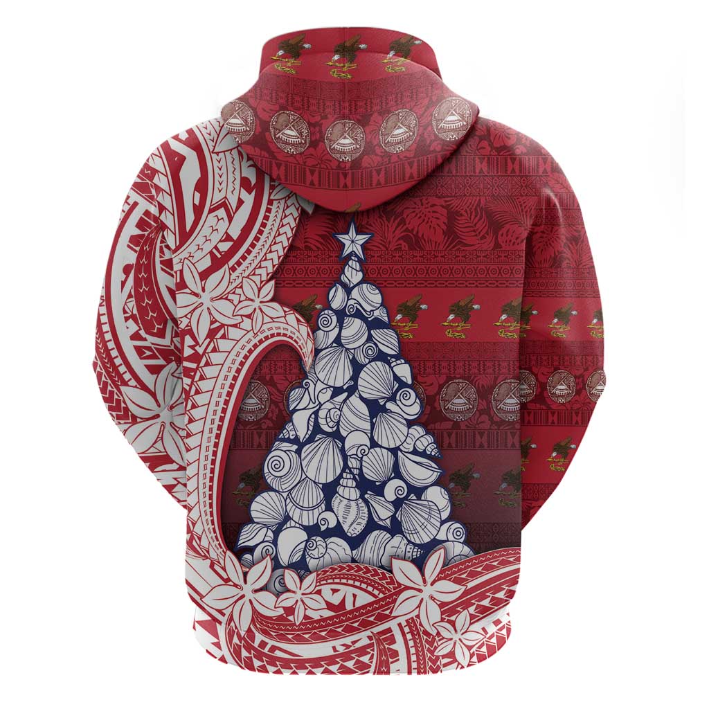 American Samoa Christmas Zip Hoodie Seashell Xmas Tree Tribal Waves - Polynesian Pride