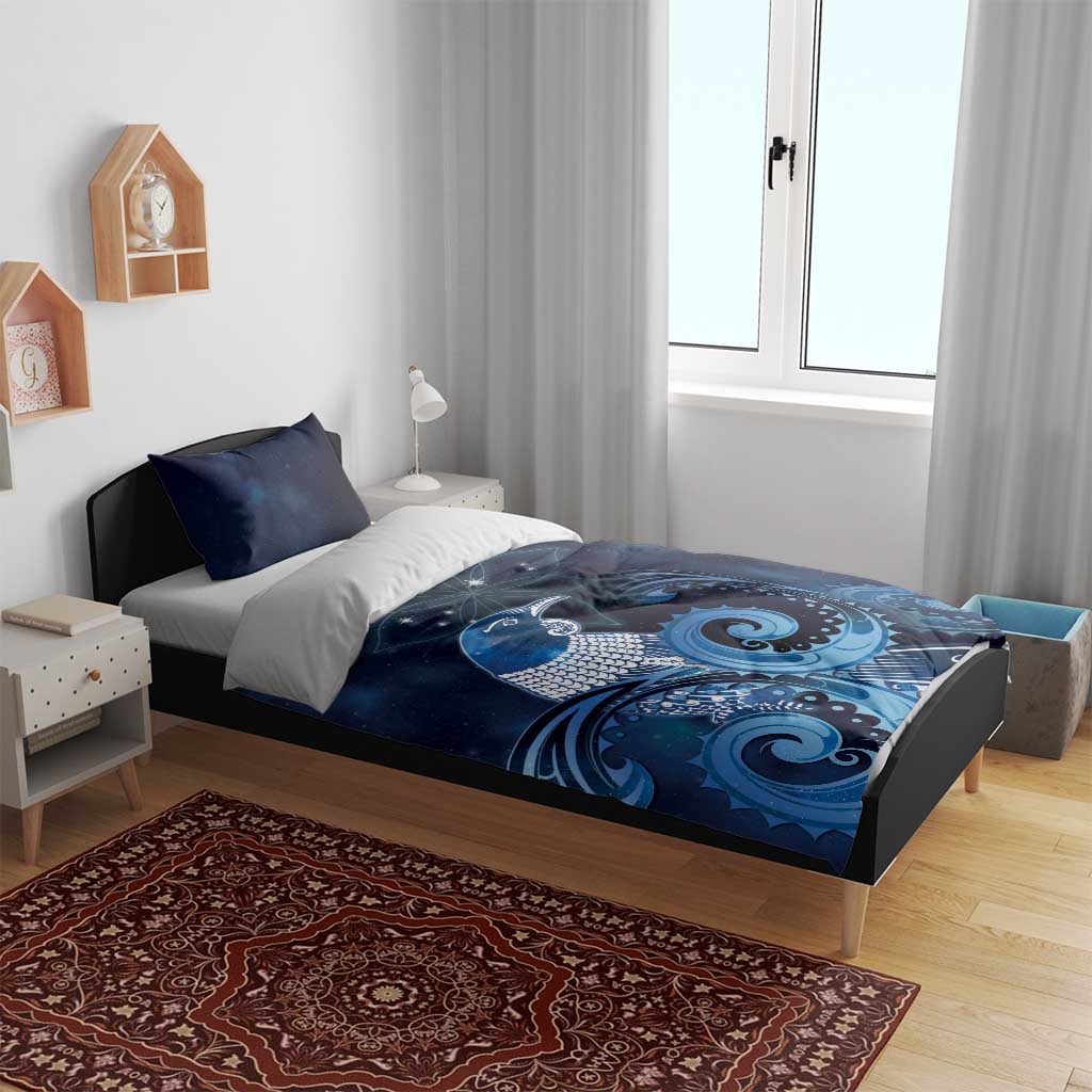 New Zealand Matariki Bedding Set Maori Tui Bird Blue Galaxy