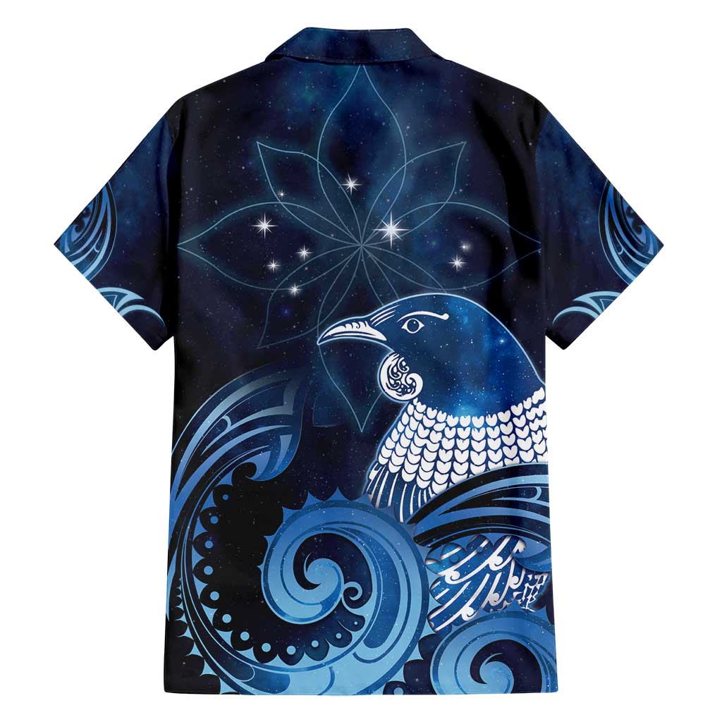 New Zealand Matariki Family Matching Long Sleeve Bodycon Dress and Hawaiian Shirt Maori Tui Bird Blue Galaxy DT05 - Polynesian Pride