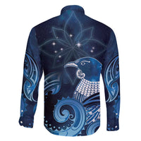 New Zealand Matariki Family Matching Long Sleeve Bodycon Dress and Hawaiian Shirt Maori Tui Bird Blue Galaxy DT05 - Polynesian Pride