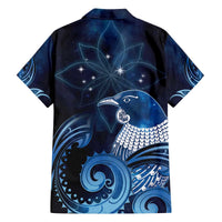 New Zealand Matariki Family Matching Off The Shoulder Long Sleeve Dress and Hawaiian Shirt Maori Tui Bird Blue Galaxy DT05 - Polynesian Pride