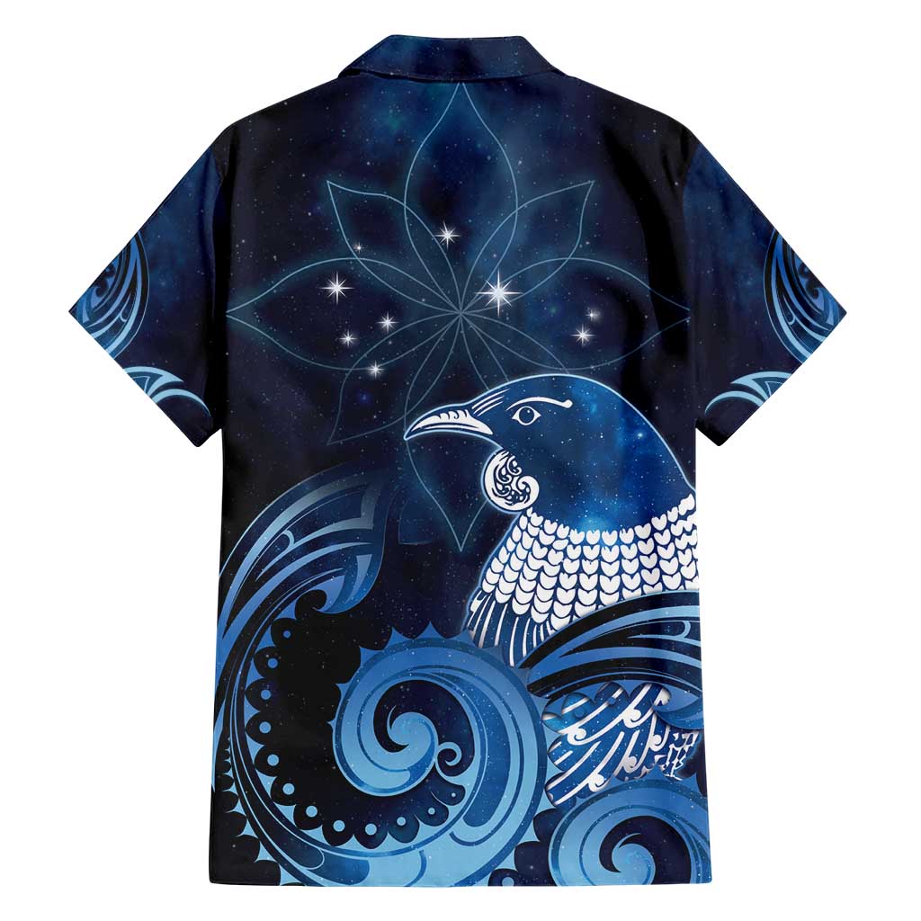 New Zealand Matariki Family Matching Short Sleeve Bodycon Dress and Hawaiian Shirt Maori Tui Bird Blue Galaxy DT05 - Polynesian Pride