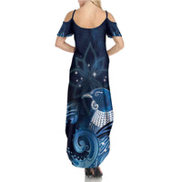 New Zealand Matariki Family Matching Summer Maxi Dress and Hawaiian Shirt Maori Tui Bird Blue Galaxy DT05 - Polynesian Pride