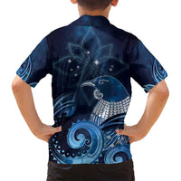 New Zealand Matariki Family Matching Tank Maxi Dress and Hawaiian Shirt Maori Tui Bird Blue Galaxy DT05 - Polynesian Pride