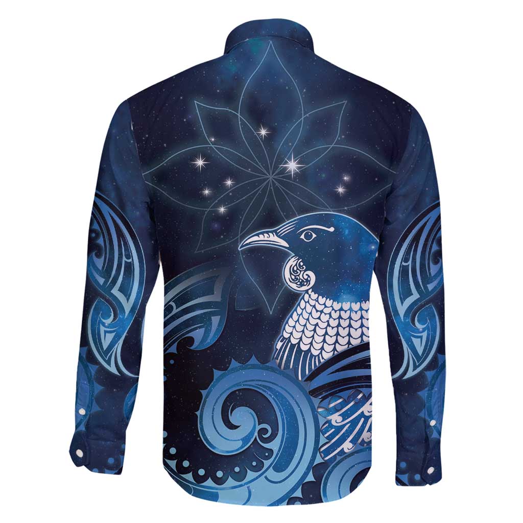 New Zealand Matariki Family Matching Tank Maxi Dress and Hawaiian Shirt Maori Tui Bird Blue Galaxy DT05 - Polynesian Pride
