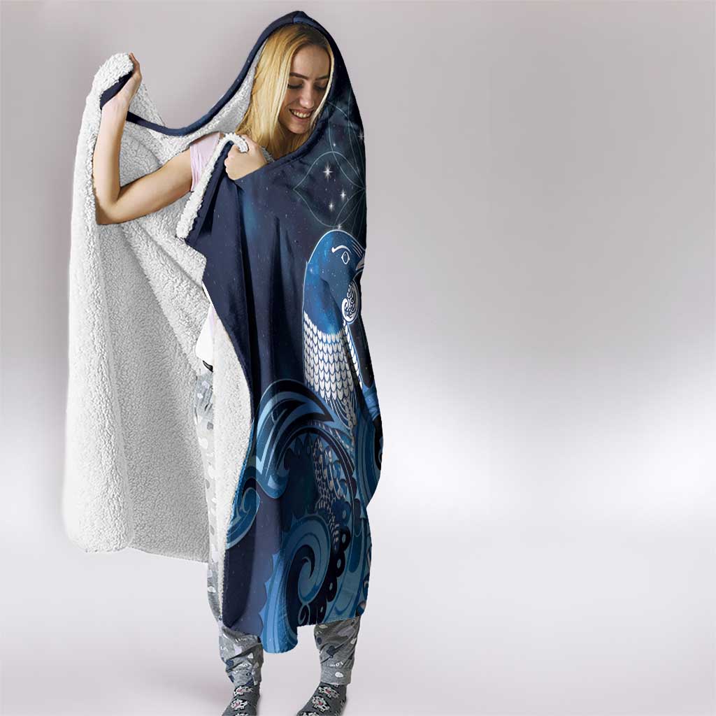 New Zealand Matariki Hooded Blanket Maori Tui Bird Blue Galaxy