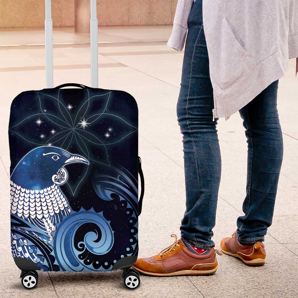 New Zealand Matariki Luggage Cover Maori Tui Bird Blue Galaxy