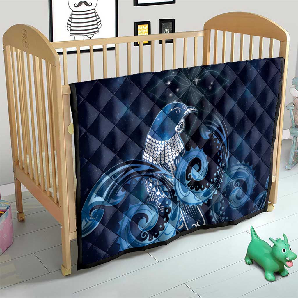 New Zealand Matariki Quilt Maori Tui Bird Blue Galaxy