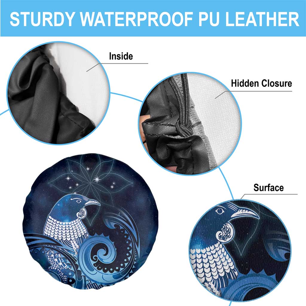 New Zealand Matariki Spare Tire Cover Maori Tui Bird Blue Galaxy