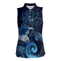 New Zealand Matariki Women Sleeveless Polo Shirt Maori Tui Bird Blue Galaxy DT05 Female Blue - Polynesian Pride