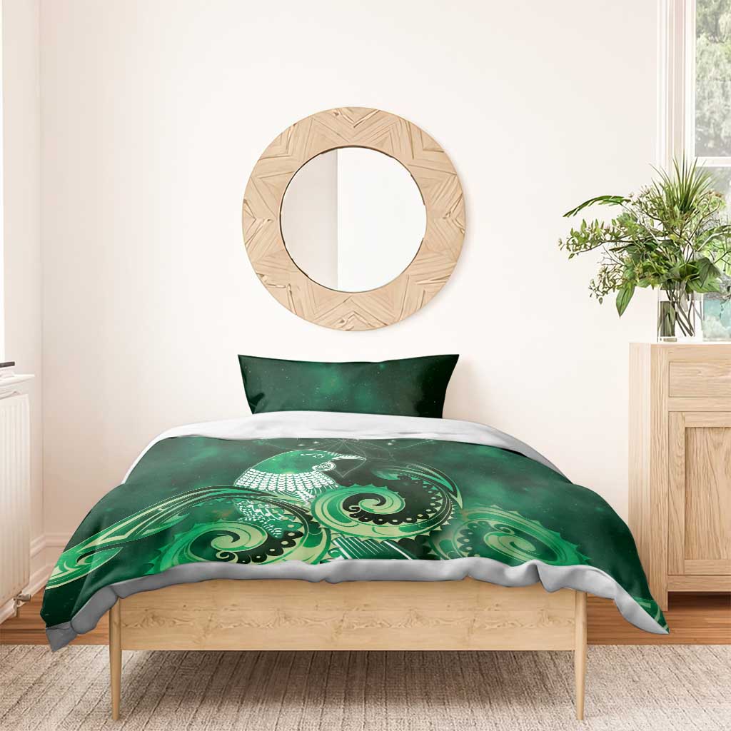 New Zealand Matariki Bedding Set Maori Tui Bird Green Galaxy