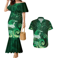 New Zealand Matariki Couples Matching Mermaid Dress and Hawaiian Shirt Maori Tui Bird Green Galaxy DT05 Green - Polynesian Pride