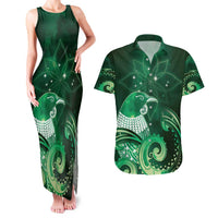New Zealand Matariki Couples Matching Tank Maxi Dress and Hawaiian Shirt Maori Tui Bird Green Galaxy DT05 Green - Polynesian Pride