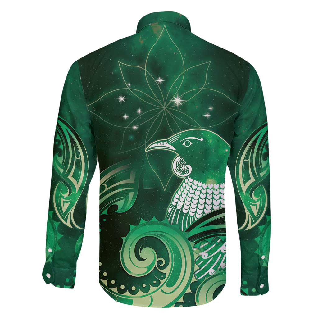 New Zealand Matariki Family Matching Mermaid Dress and Hawaiian Shirt Maori Tui Bird Green Galaxy DT05 - Polynesian Pride