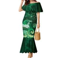 New Zealand Matariki Family Matching Mermaid Dress and Hawaiian Shirt Maori Tui Bird Green Galaxy DT05 Mom's Dress Green - Polynesian Pride