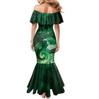 New Zealand Matariki Family Matching Mermaid Dress and Hawaiian Shirt Maori Tui Bird Green Galaxy DT05 - Polynesian Pride