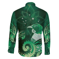 New Zealand Matariki Family Matching Off Shoulder Short Dress and Hawaiian Shirt Maori Tui Bird Green Galaxy DT05 - Polynesian Pride
