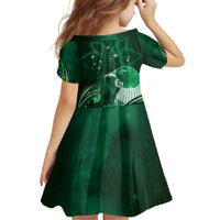New Zealand Matariki Family Matching Short Sleeve Bodycon Dress and Hawaiian Shirt Maori Tui Bird Green Galaxy DT05 - Polynesian Pride