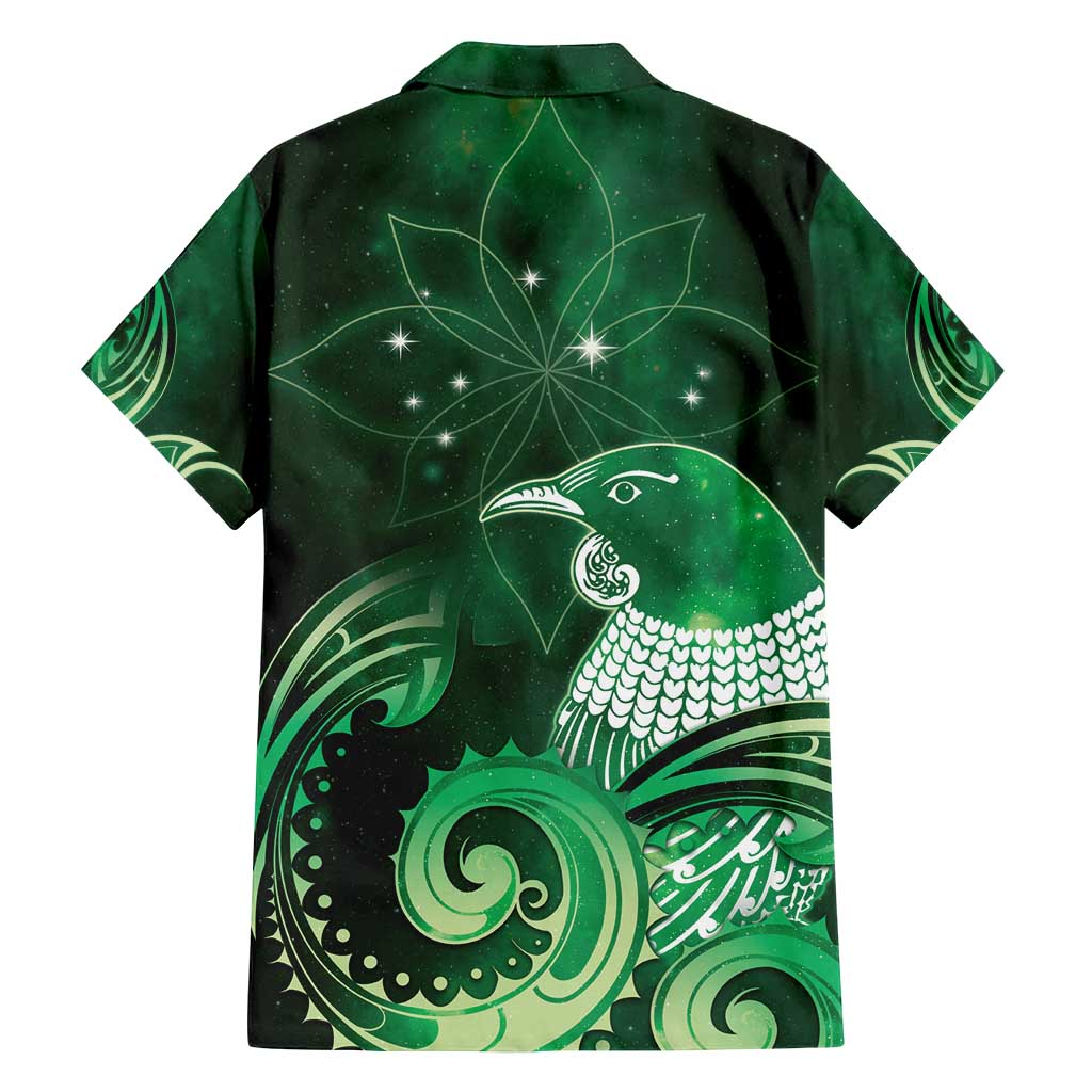 New Zealand Matariki Family Matching Summer Maxi Dress and Hawaiian Shirt Maori Tui Bird Green Galaxy DT05 - Polynesian Pride