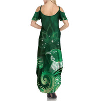 New Zealand Matariki Family Matching Summer Maxi Dress and Hawaiian Shirt Maori Tui Bird Green Galaxy DT05 - Polynesian Pride