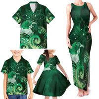 New Zealand Matariki Family Matching Tank Maxi Dress and Hawaiian Shirt Maori Tui Bird Green Galaxy DT05 - Polynesian Pride