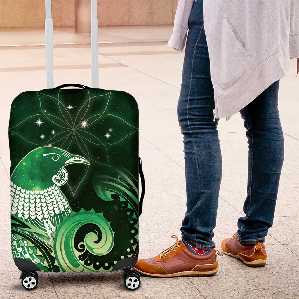 New Zealand Matariki Luggage Cover Maori Tui Bird Green Galaxy