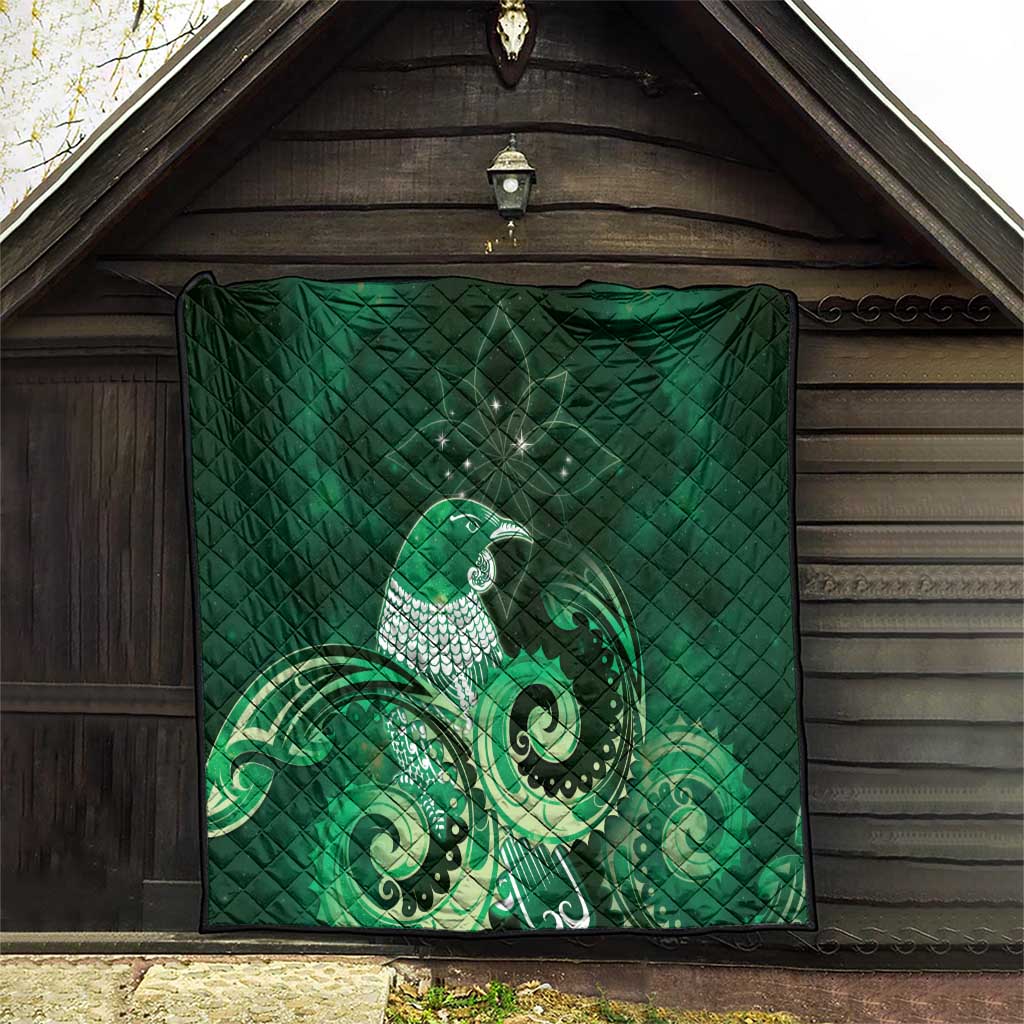 New Zealand Matariki Quilt Maori Tui Bird Green Galaxy