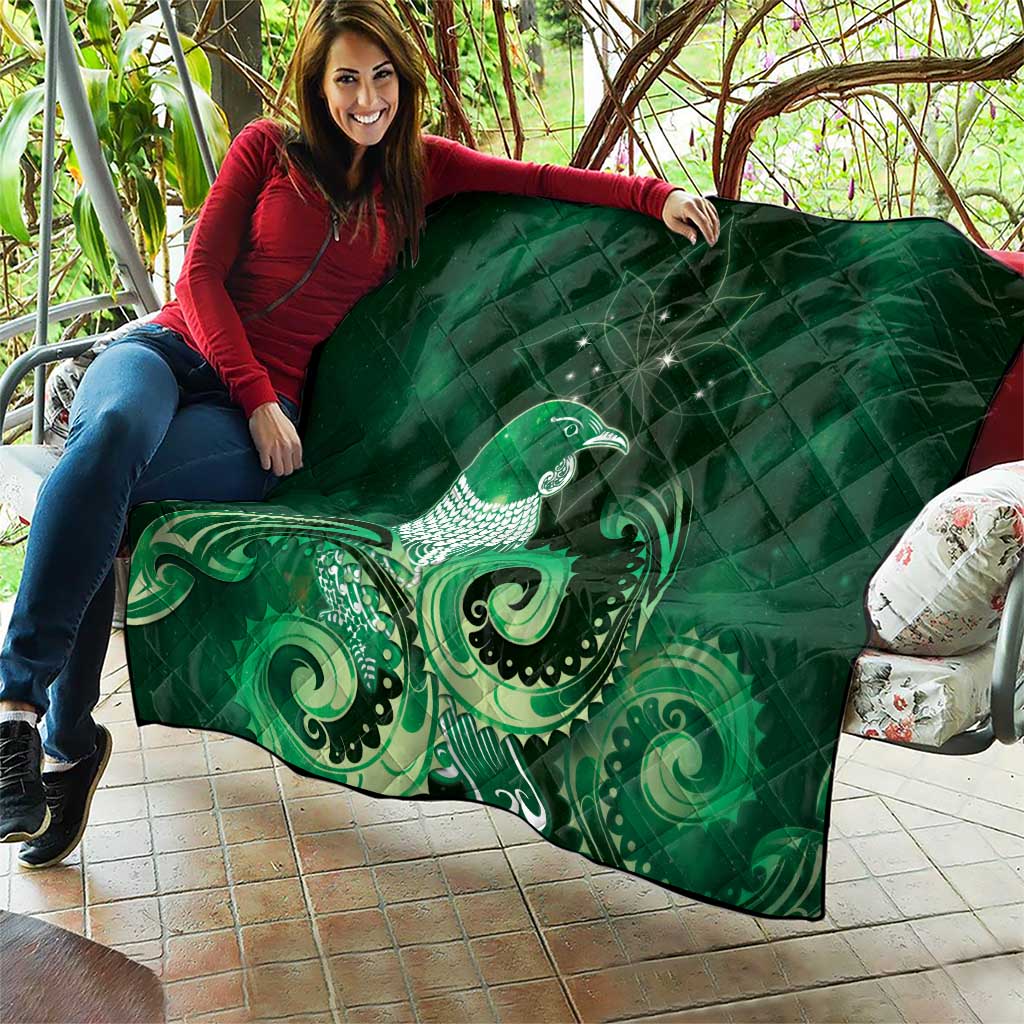 New Zealand Matariki Quilt Maori Tui Bird Green Galaxy