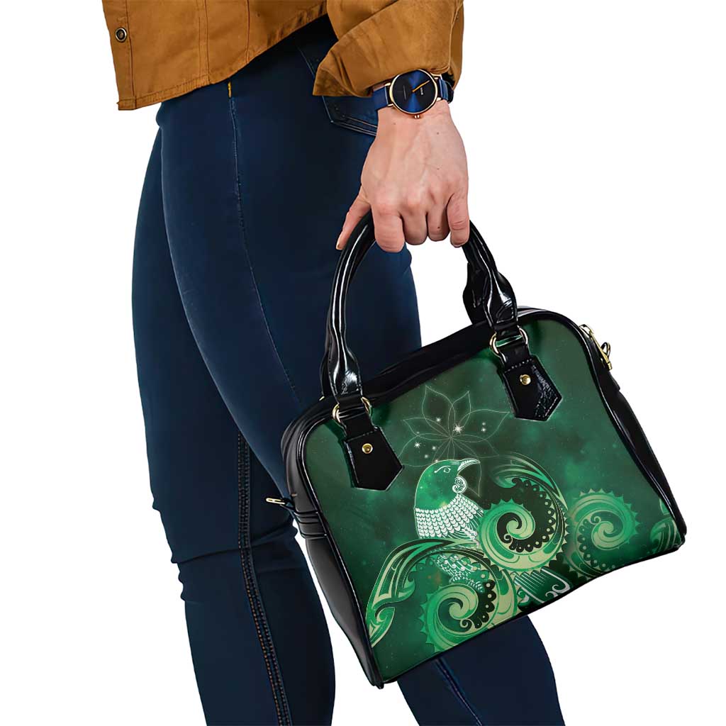 New Zealand Matariki Shoulder Handbag Maori Tui Bird Green Galaxy