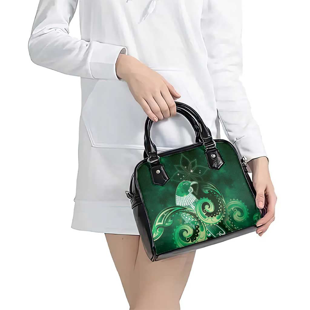 New Zealand Matariki Shoulder Handbag Maori Tui Bird Green Galaxy