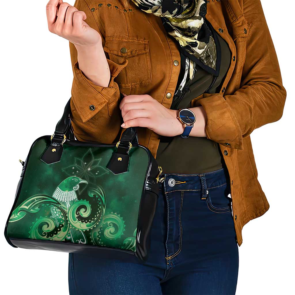 New Zealand Matariki Shoulder Handbag Maori Tui Bird Green Galaxy