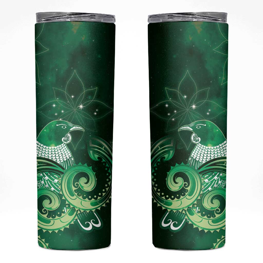 New Zealand Matariki Skinny Tumbler Maori Tui Bird Green Galaxy DT05 Green - Polynesian Pride