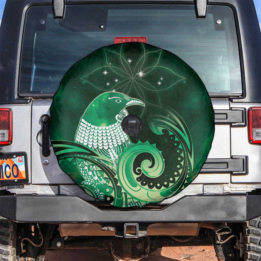New Zealand Matariki Spare Tire Cover Maori Tui Bird Green Galaxy