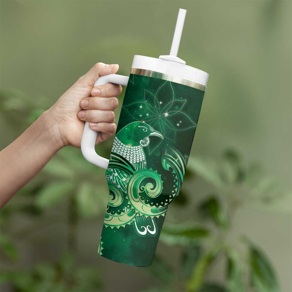 New Zealand Matariki Tumbler With Handle Maori Tui Bird Green Galaxy