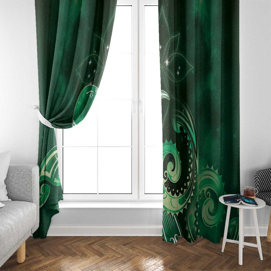 New Zealand Matariki Window Curtain Maori Tui Bird Green Galaxy