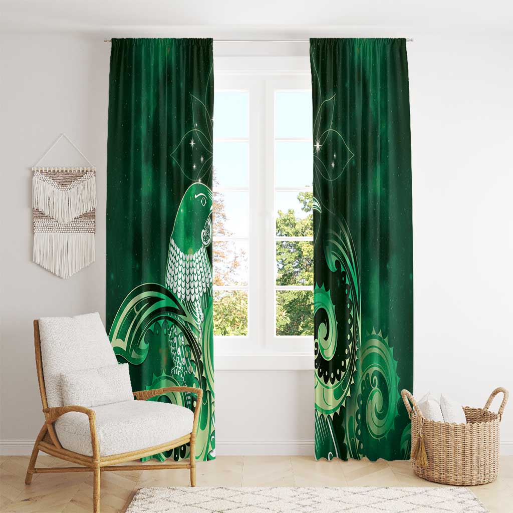 New Zealand Matariki Window Curtain Maori Tui Bird Green Galaxy