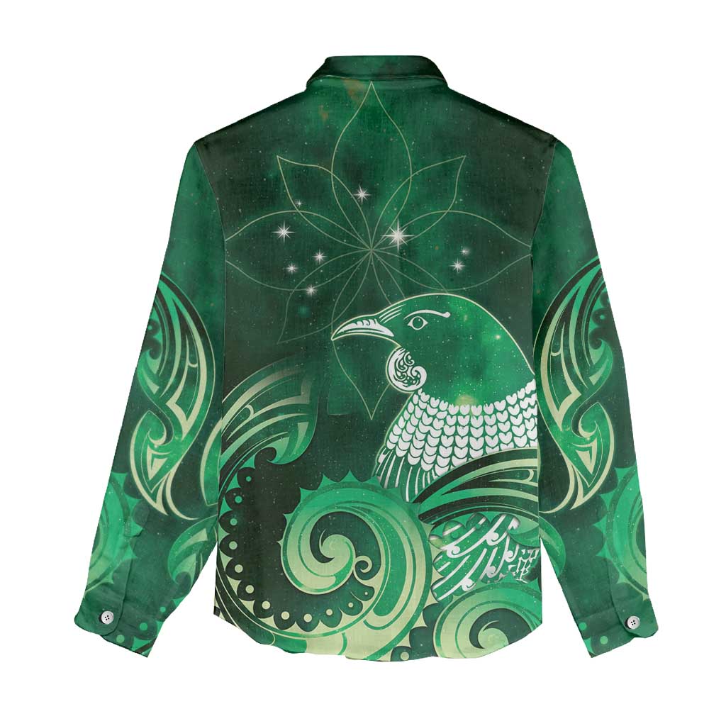 New Zealand Matariki Women Casual Shirt Maori Tui Bird Green Galaxy DT05 - Polynesian Pride