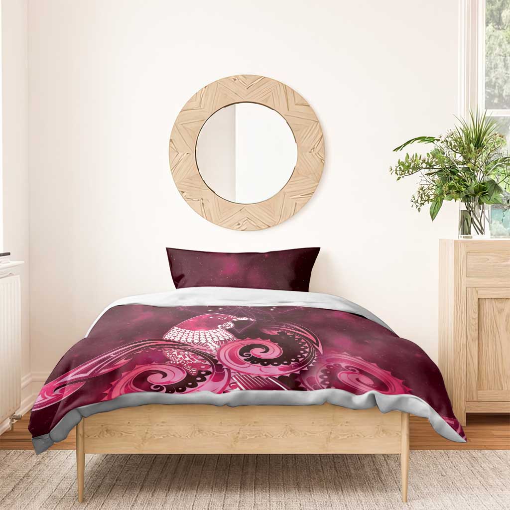 New Zealand Matariki Bedding Set Maori Tui Bird Magenta Galaxy