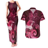 New Zealand Matariki Couples Matching Tank Maxi Dress and Hawaiian Shirt Maori Tui Bird Magenta Galaxy DT05 Magenta - Polynesian Pride