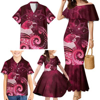 New Zealand Matariki Family Matching Mermaid Dress and Hawaiian Shirt Maori Tui Bird Magenta Galaxy DT05 - Polynesian Pride