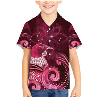 New Zealand Matariki Family Matching Mermaid Dress and Hawaiian Shirt Maori Tui Bird Magenta Galaxy DT05 Son's Shirt Magenta - Polynesian Pride